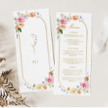 Menú Wildflower Wedding, Colorful Floral Wedding<br><div class="desc">💖GARDEN EUTOPIA 🌻🌷🌼This whimsical Wildflower Wedding Menu is fully editable and so versatile for a number of different events! This floral wedding dinner menu showcases an array of beautiful spring florals in colorful soft pastel hues with pinks, yellows, purples, and blues on a beautiful gold foil border. This Wildflower wedding...</div>