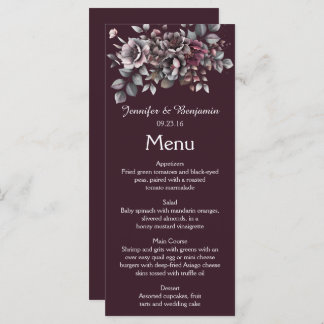 Menú Wine, Dusty Purple, Dark Teal Wedding |