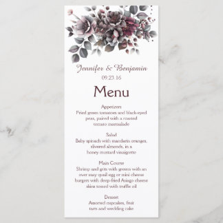Menú Wine, Dusty Purple, Dark Teal Wedding |