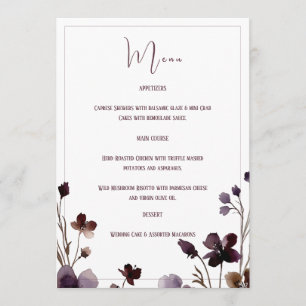 Menú Wine Red Plum Mauve Fall Floral Wedding