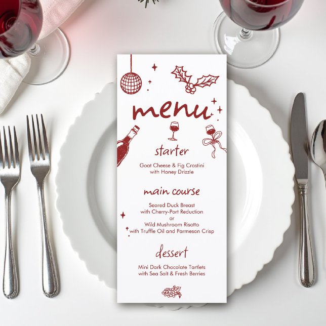 Menú Wine Tasting Holiday Christmas Party Hand-Drawn (wine tasting holiday party drinks hand drawn menu winery charcuterie friendsmas christmas santa)