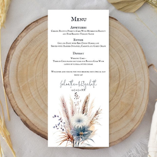 Menú Winter Boho Floral Boda | Blanca (White Winter Boho Floral Wedding Menu)