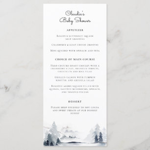 Menú Winter Woodland Modern Script Baby Shower
