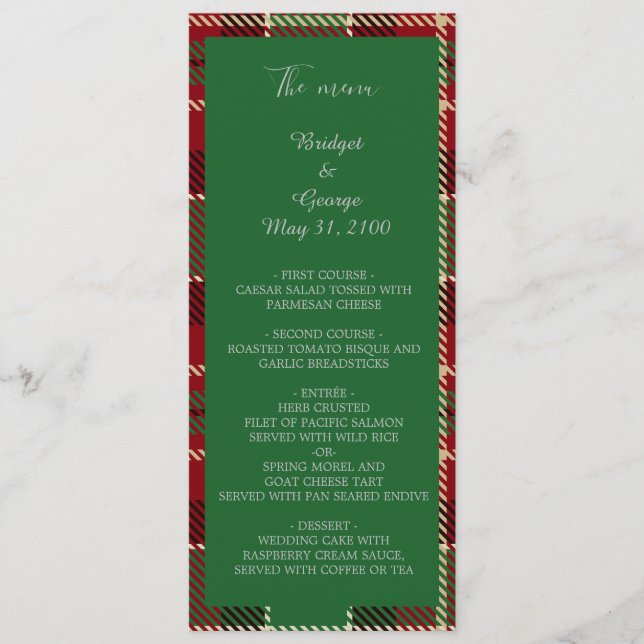 menú y programa de bodas de campo escocés (Anverso)