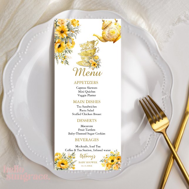 Menú Yellow Floral tea cups with teapot baby shower (Subido por el creador)