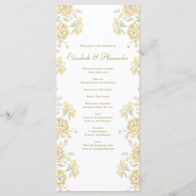 Menú Yellow Rose Wedding Programs (Anverso)