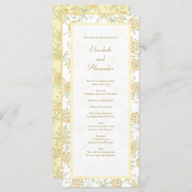 Menú Yellow Rose Wedding Programs (Anverso / Reverso)