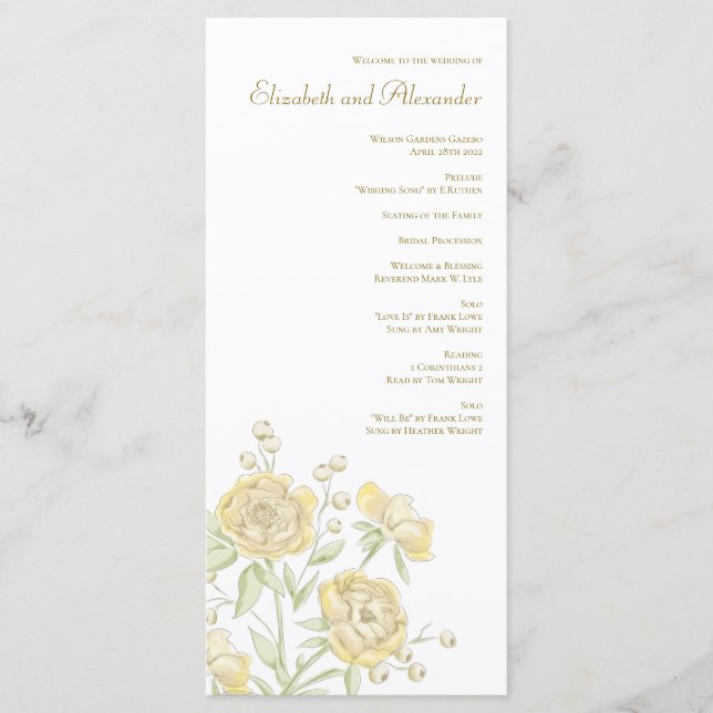 Menú Yellow Rose Wedding Programs (Anverso)