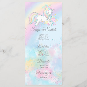 Menús Baby Shower de Pastel Unicorn