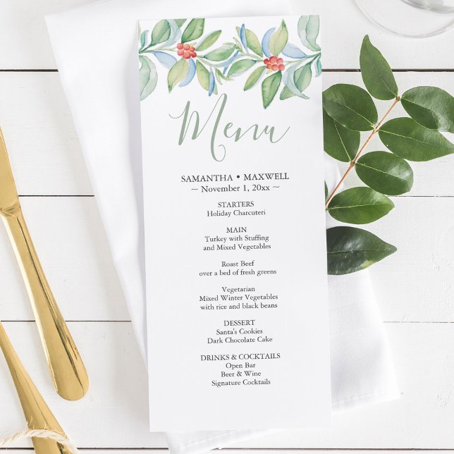 Menús Boda de Navidades de acuarela (Watercolor Christmas Wedding Menus)