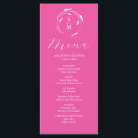 Menús boda Monograma simple Fuchsia Rosa<br><div class="desc">Este elegante menú de boda rosa fucsia presenta un sencillo monograma rodeado de líneas florales. La palabra "Menú" se define en forma de escritura caligráfica. Utilice los campos de plantilla para agregar las iniciales, nombres y elementos de menú personalizado del novio y la novia. Perfecto para bodas, cenas de ensayo,...</div>