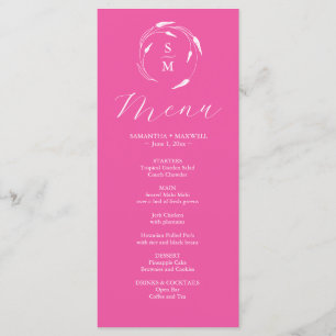 Menús boda Monograma simple Fuchsia Rosa
