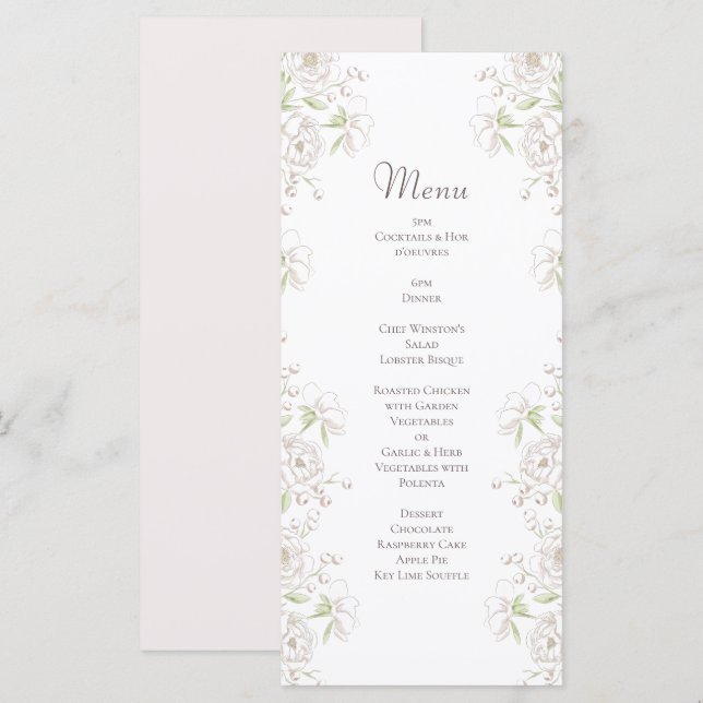 Menús clásicos de boda de Rosa Blanca (Anverso / Reverso)