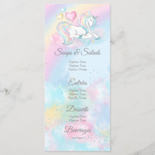 Menús de Baby Shower de Unicornio al Acuarela