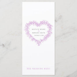Menús de boda blanco púrpura de corazón mistletoe