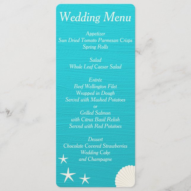 Menús de Boda con Conchas en la Playa Invitaciones (Anverso)