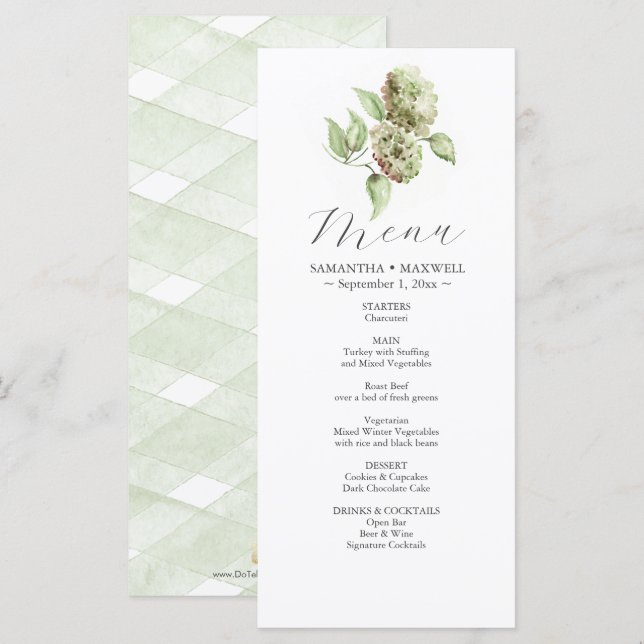 Menús de Boda con Hortensias  (Anverso / Reverso)