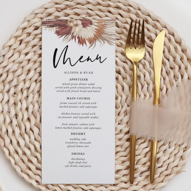 Menús de Boda de hierba de Boho Pampas (Subido por el creador)