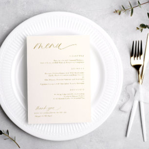 Menús de Boda de oro de crema de escritura románti