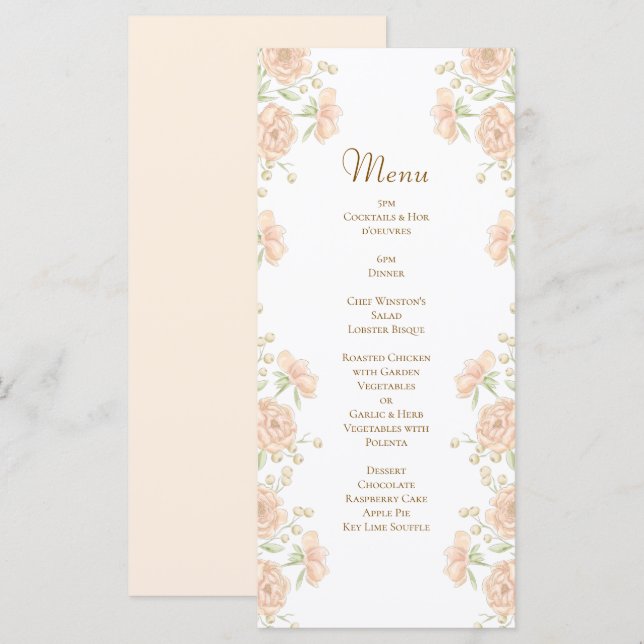 Menús de boda de rosa melocotón (Anverso / Reverso)
