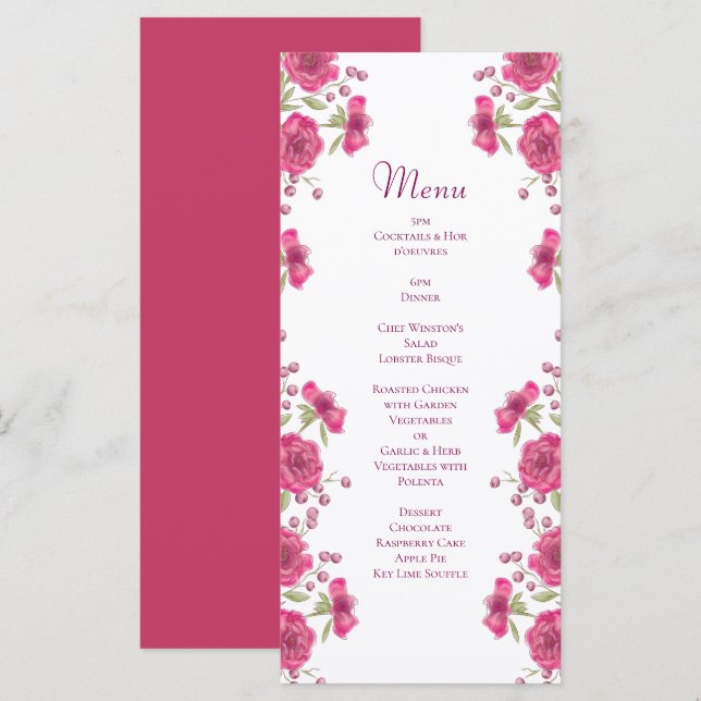Menús de boda de rosa rosa brillante para hombres (Anverso / Reverso)