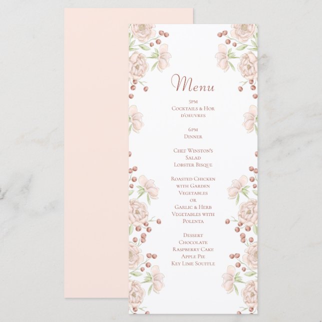 Menús de Boda de Rosas Rosadas Rubor (Anverso / Reverso)