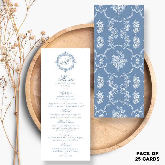 Menús de Boda Elegantes con Toile de Jouy Monogram (Subido por el creador)