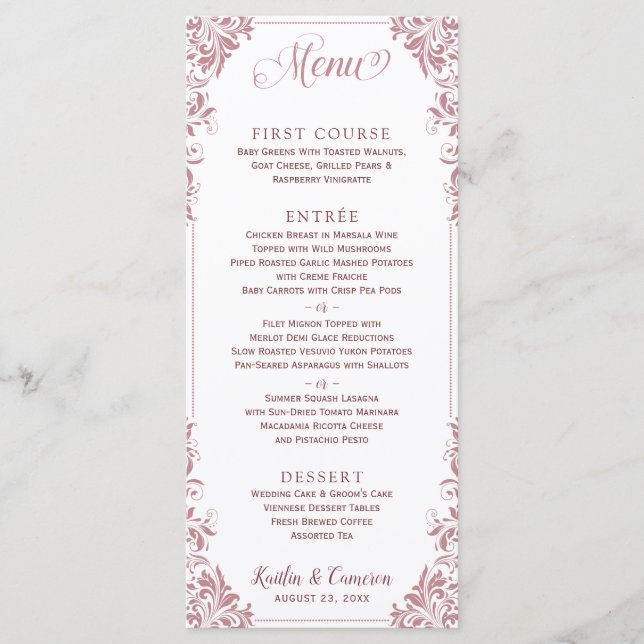 Menús de Boda o Evento Elegante (Rosa Polvoriento) (Anverso)
