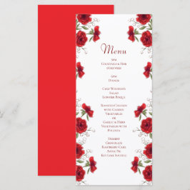 Menús de boda romántica con rosa roja