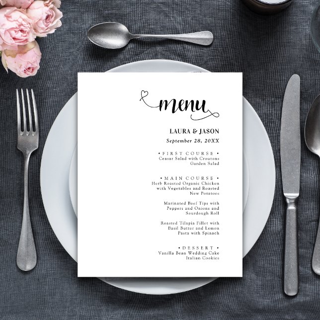 Menús de Boda Rústicos con Caligrafía Sencilla (Simple calligraphy rustic wedding menus add warm, personalized charm to your tables.)