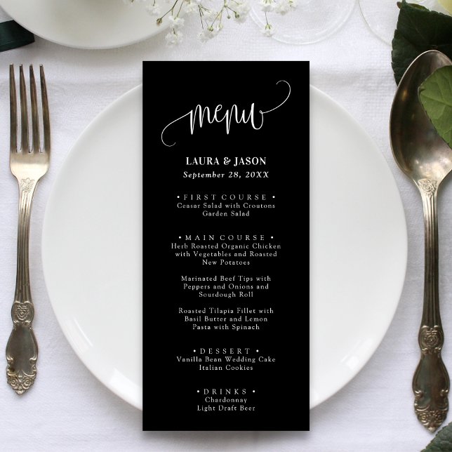 Menús de Boda Rústicos con Caligrafía Sencilla (Simple calligraphy rustic wedding menus add romantic charm and guide guests through your meal.)