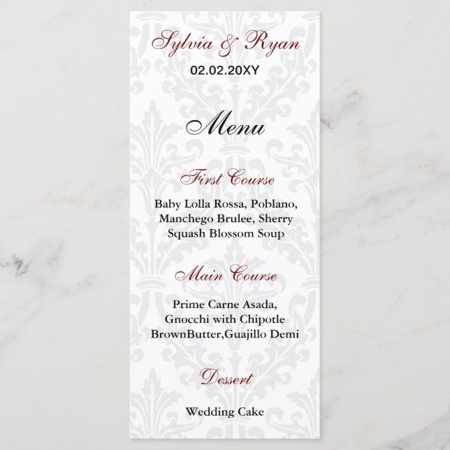 Menús de matrimonio de Damask (Anverso)