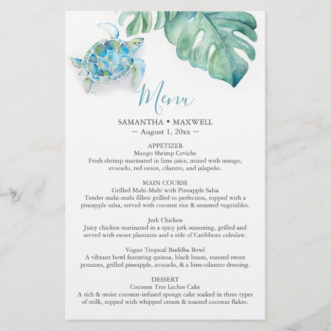 Menús de presupuesto de bodas de destino tropical (Frente)