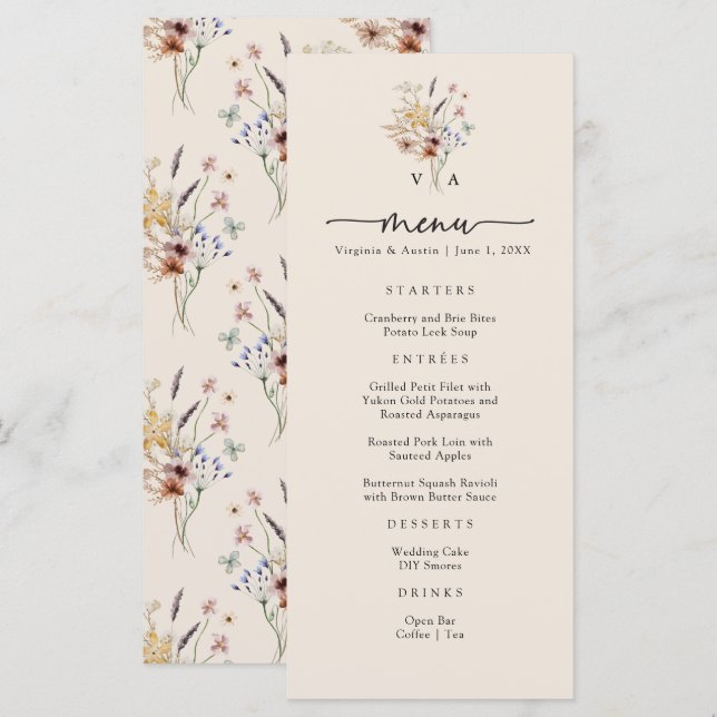Menús Monograma Boho (Anverso / Reverso)