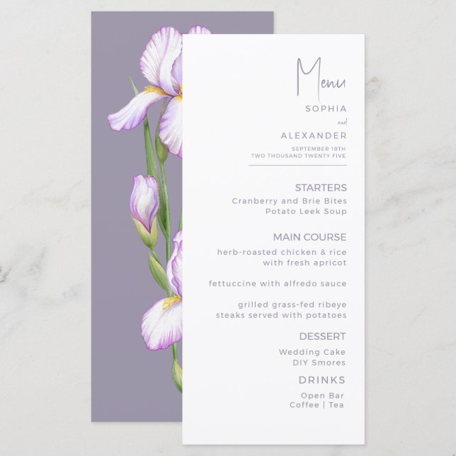 Menús para una boda moderna. (Anverso / Reverso)