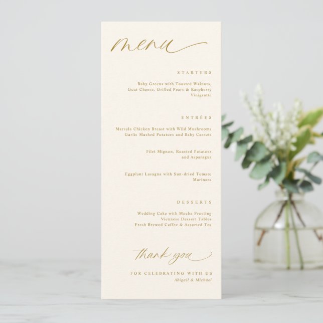 Menús románticos con crema y Boda de oro (Anverso de pie)