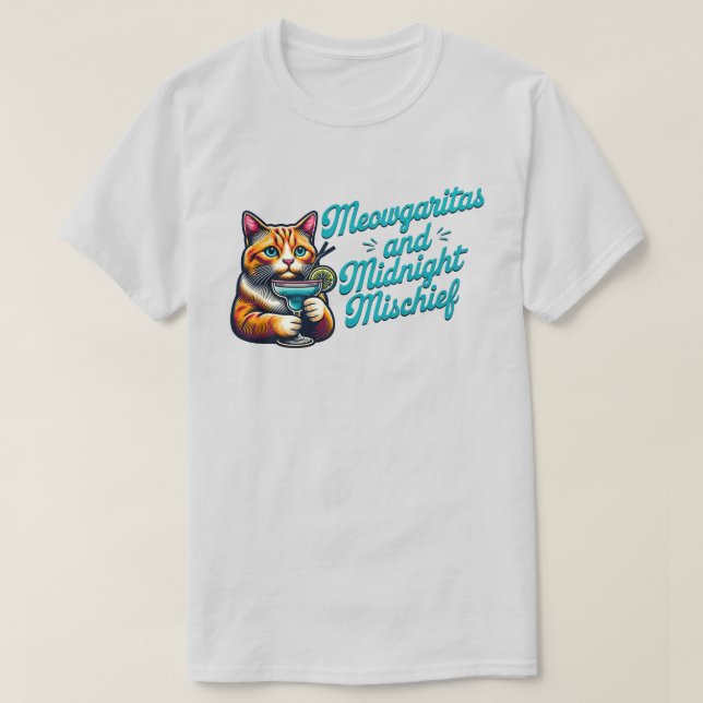 Meowgaritas y camiseta de travesura de medianoche (Diseño del anverso)
