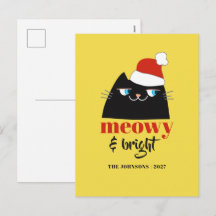 Meowy & Bright Divertida Tarjeta de Navidad de Gat