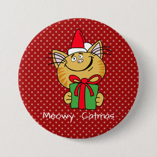 Meowy Catmas Botón Redondo Grande de 3" Pulgadas