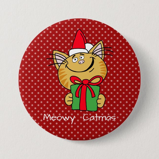 Meowy Catmas Botón Redondo Grande de 3" Pulgadas (Anverso)