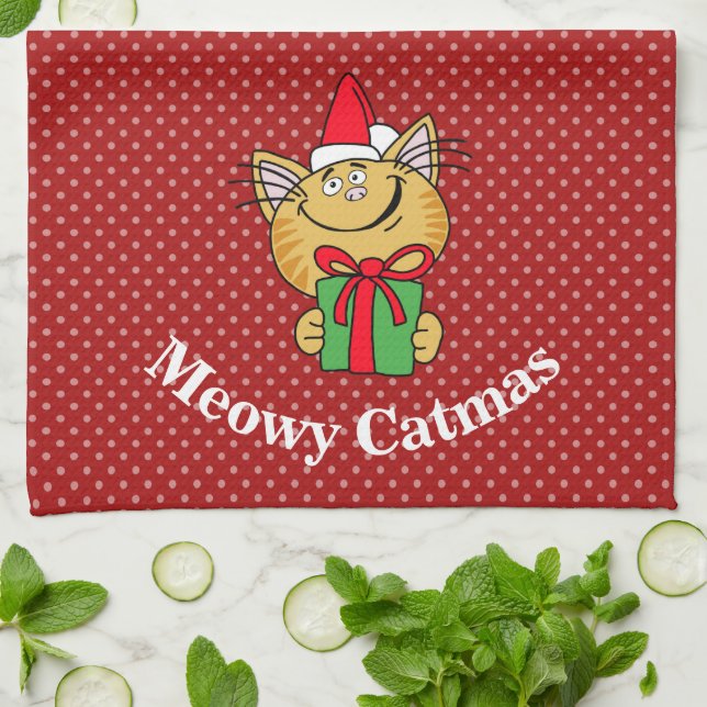 Meowy Catmas Navidades La toalla de cocina del gat (Doblado)