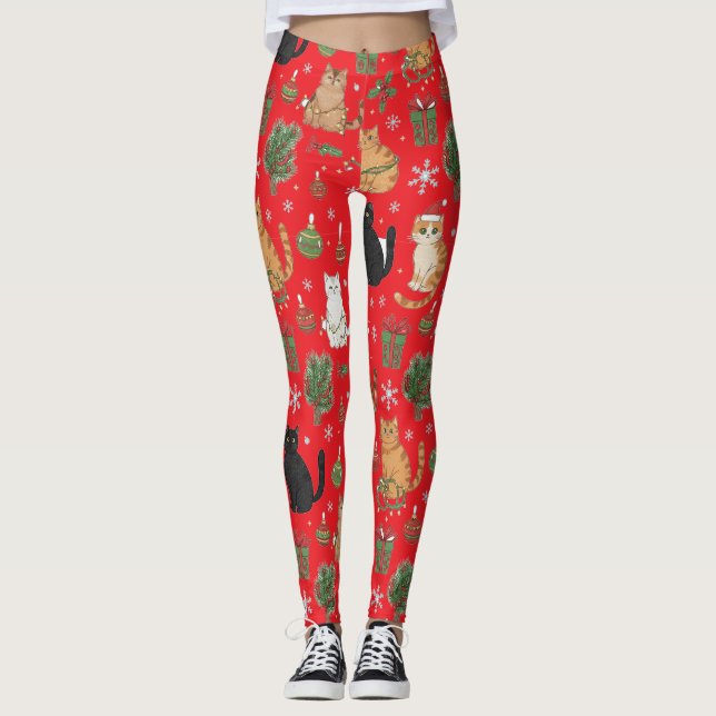 Meowy Christmas Cat Leggings - Gift For Cat Mom (Anverso)