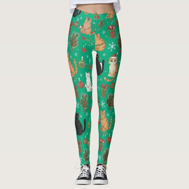 Meowy Christmas Cat Leggings - Gift For Cat Mom (Anverso)