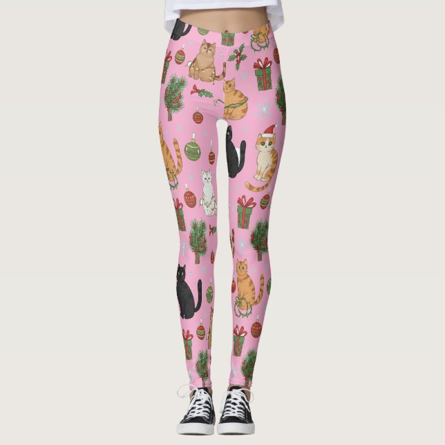 Meowy Christmas Cat Leggings - Gift For Cat Mom (Anverso)