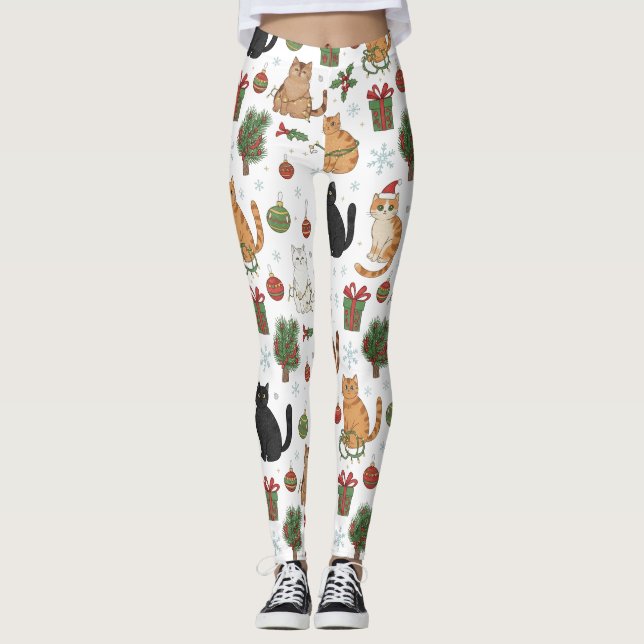 Meowy Christmas Cat Leggings - Gift For Cat Mom (Anverso)