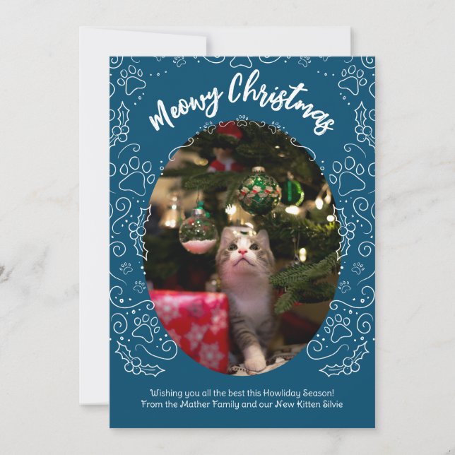 Meowy Christmas Cat Pet Christmas Card Tarjeta de  (Anverso)