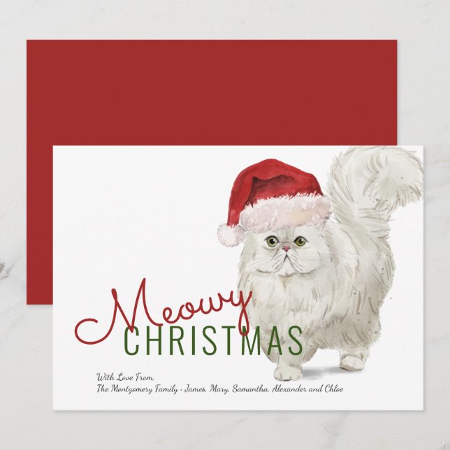 Meowy Navidad Gato Persa Blanco Acuarela (Anverso / Reverso)