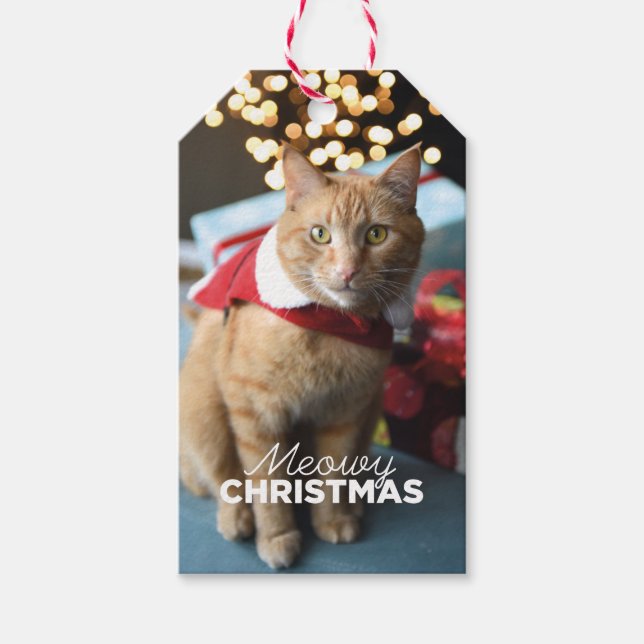 Meowy Navidades Cat Gift Etiqueta (Anverso)