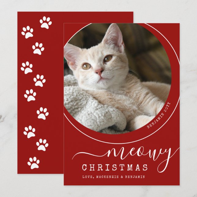 Meowy Navidades Cat Kitten Photo Red and White (Anverso / Reverso)