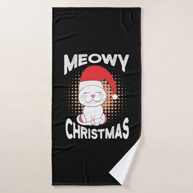 Meowy Navidades con gato navidad (Toalla de baño)